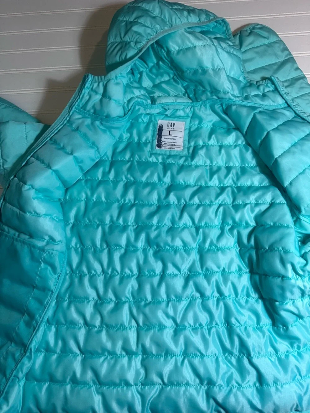 GAP aqua hooded mid weight puffer coat jacket girls large